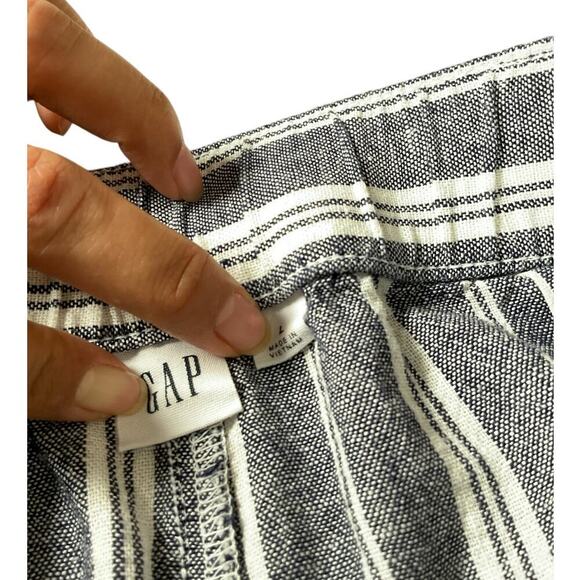 GAP Women's Crop Wide Leg Pants Blue & White Pin StripeSize Large Linen Blend - Picture 7 of 10